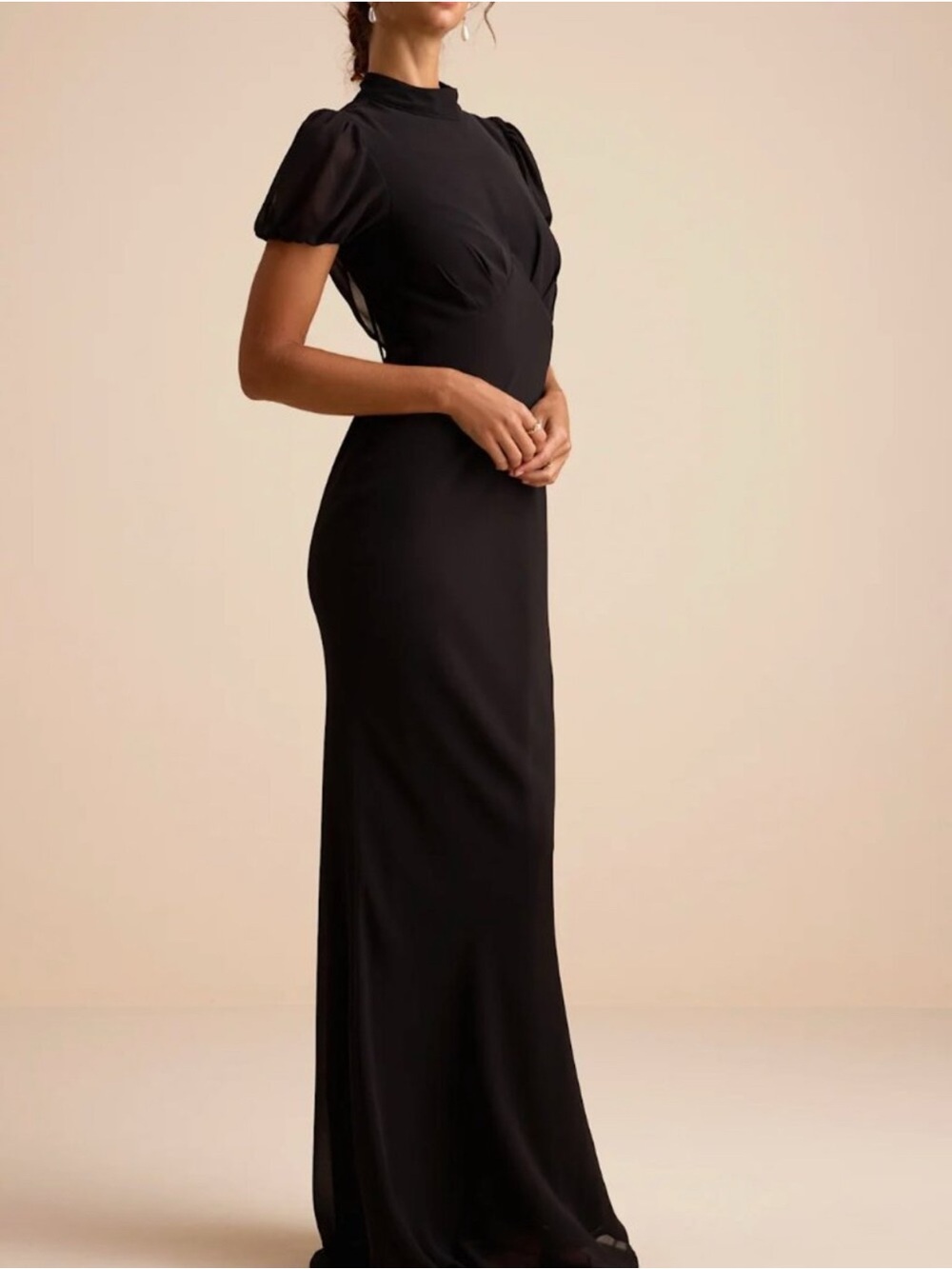 Lulus Langley size S Elegant Black High-Neck Maxi Dress with Puff Sleeves - Picture 3 of 3